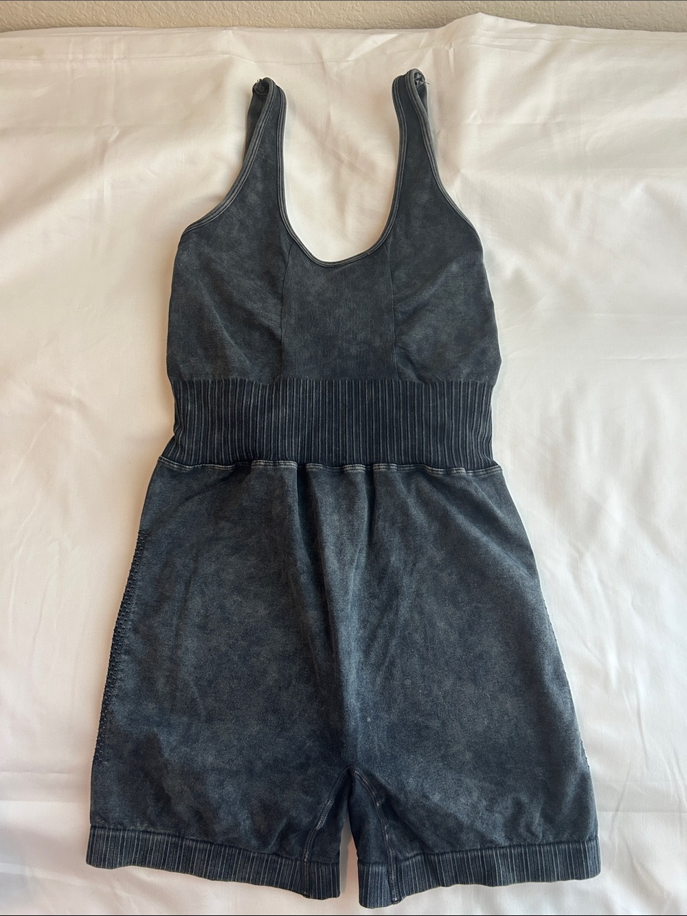 Women’s Washed Black Ribbed Waist Jumpsuit
